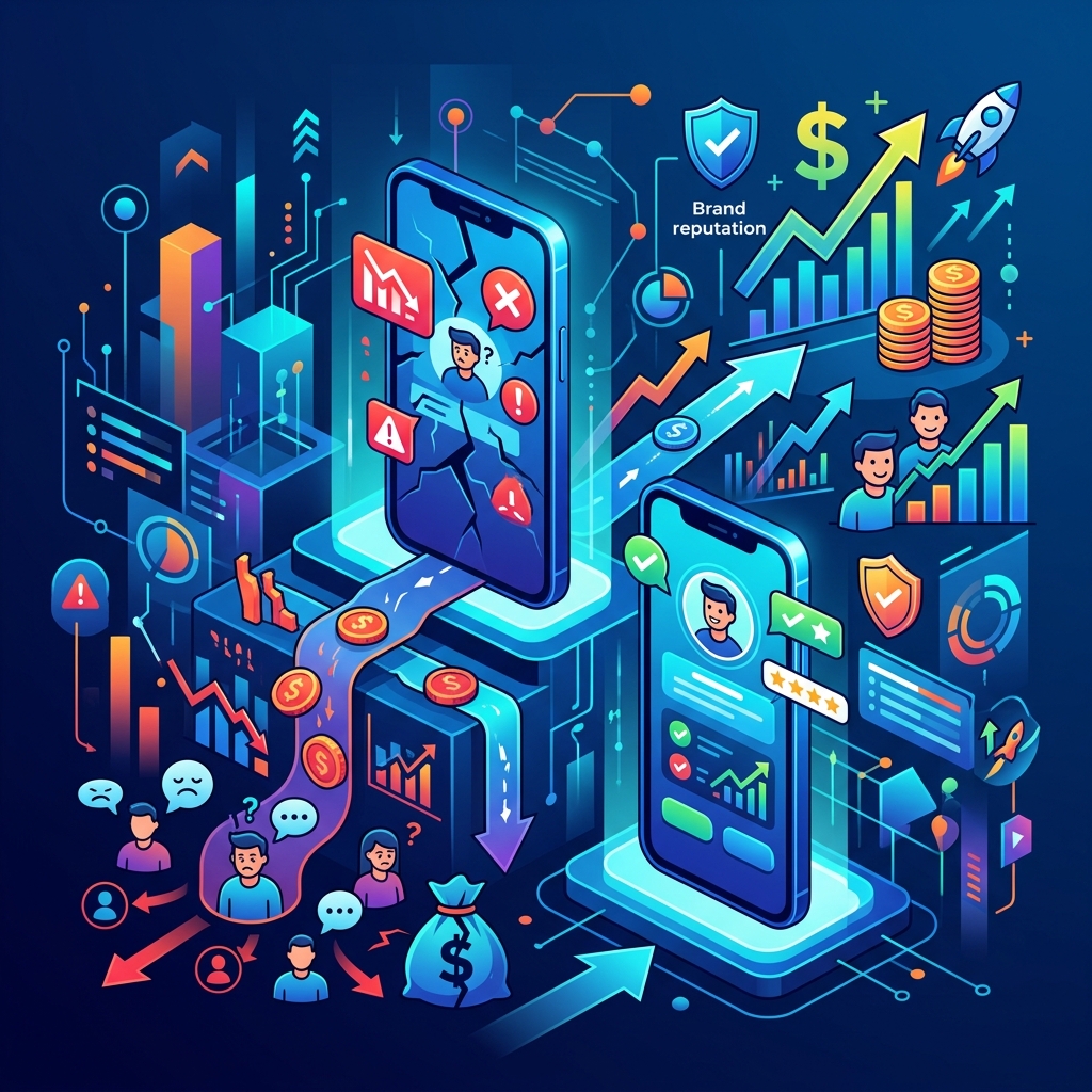 Comparison between poor mobile app UI design and a professional, high-converting UX layout